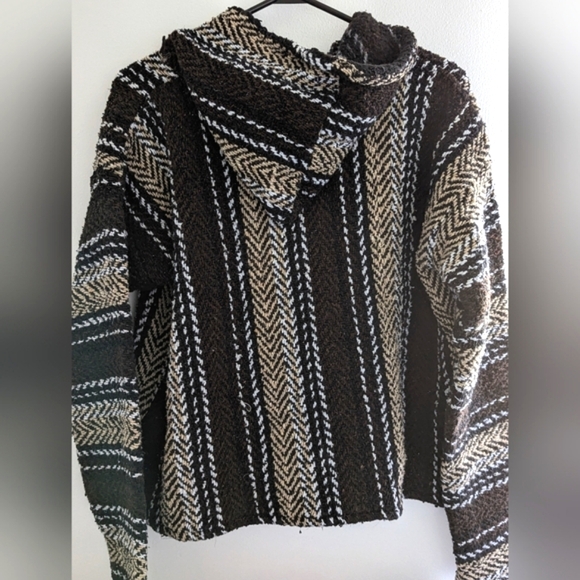 BAJA HOODIE | Men's Stripe Knit Mexican Hippy Poncho Festival | S/M - Picture 2 of 2
